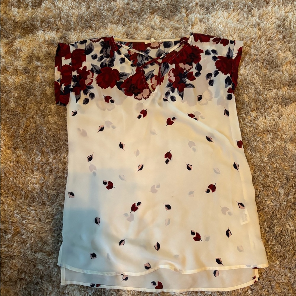 Maurices Red and White Floral Blouse